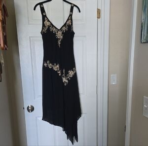 R&M Richards Black Dress with Gold Embroidery